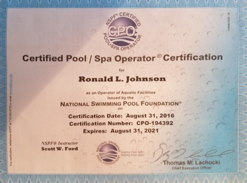 our certifications ron don's pool service palm harbor florida