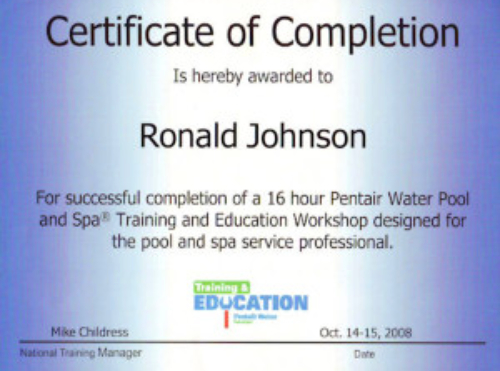 our certifications ron don's pool service palm harbor florida